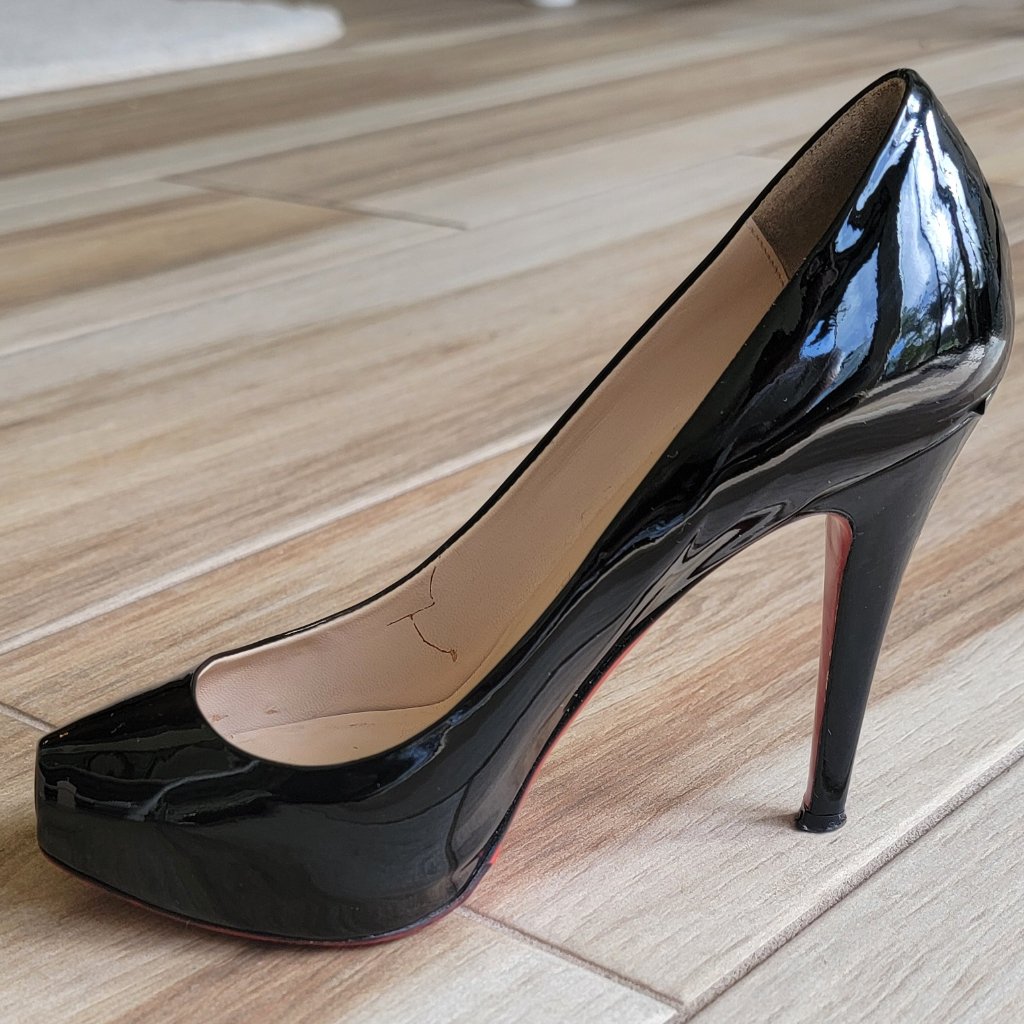 Christian Louboutin Clic 120 Patent Black Leather Peek Toe Pump Shoes Eur35.5